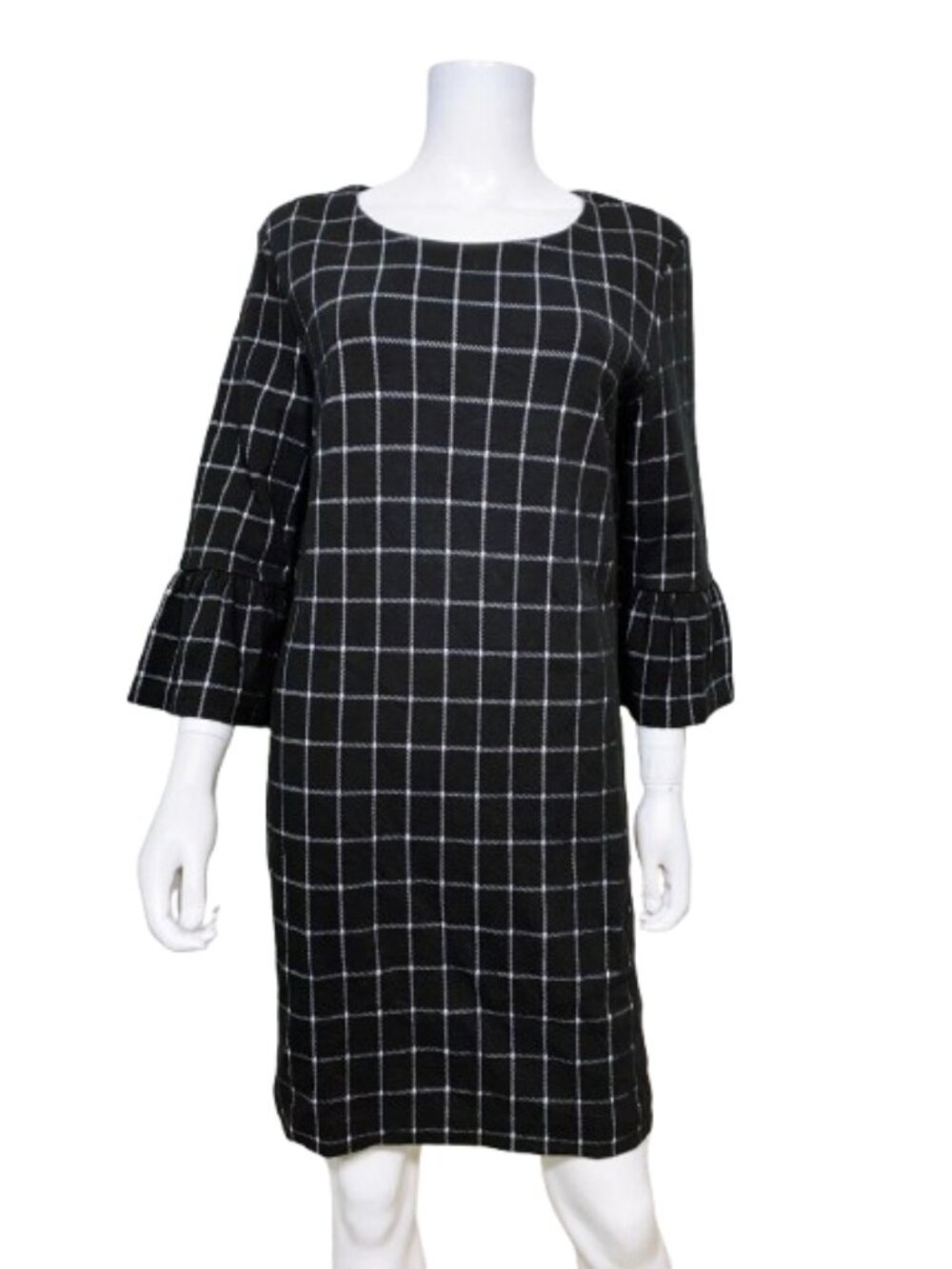 NWT Banana Republic Womens Size 12 Windowpane Plaid Stripe Bell Sleeve Dress NEW